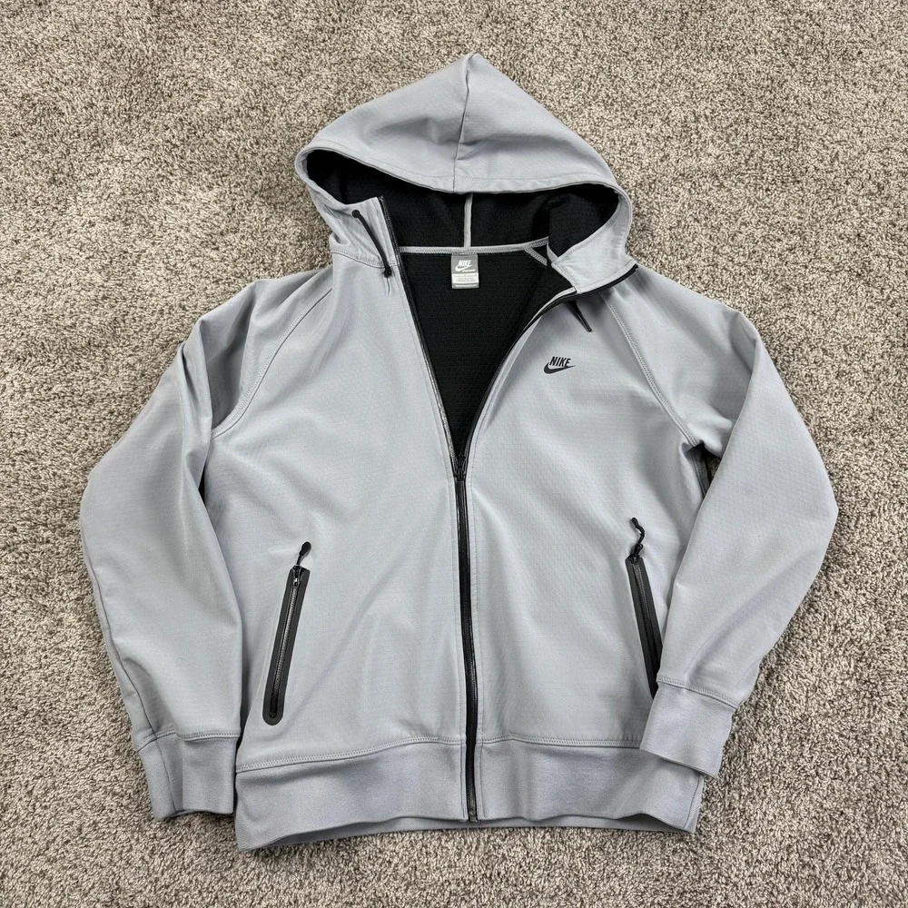 Vintage Nike Hoodie Mens Large Gray Full Zip Sportswear Jacket Waffle Lined Y2K
